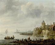 Jan van  Goyen River Scene with a Fortified Shore oil on canvas